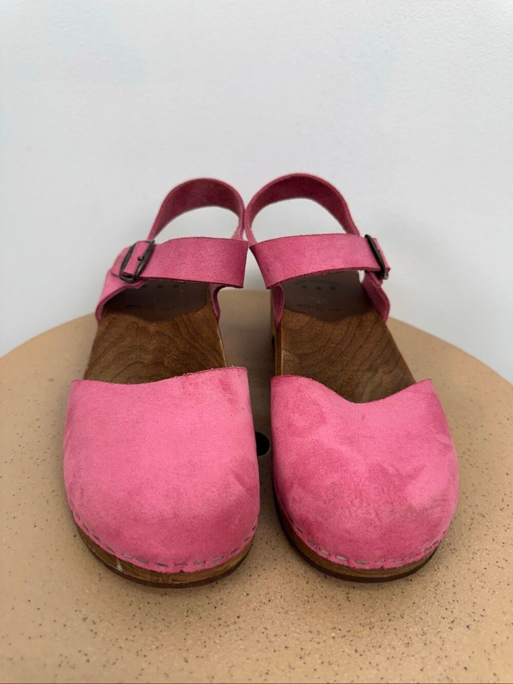Bjork Women’s Alma Swedish Pink Nubuck Leather Mary Jane Wood Clog Sandal - Picture 3 of 11